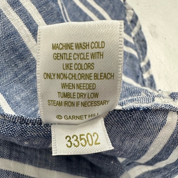 Garnet Hill Striped Linen Collared Button Up Tunic Top Beachy Coastal Chic - Picture 10 of 10